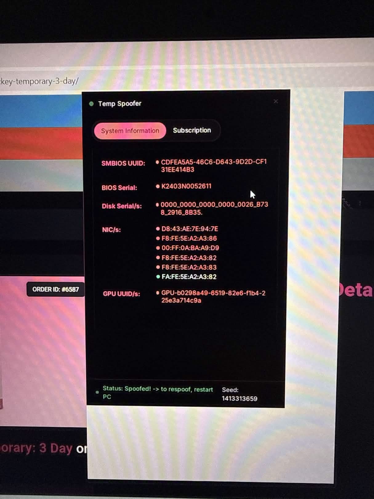Customer screenshot